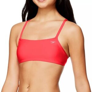 NWT Speedo Women's Solid Strappy Fixed Back Bikini  Top Red Large